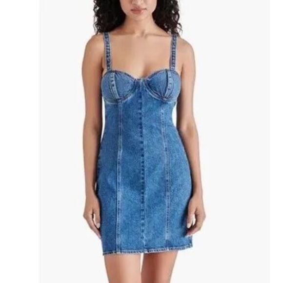 NWT Steve Madden Corset Denim Minidress.  Size L - Picture 1 of 8